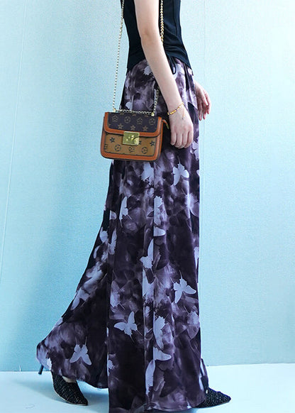 Plus Size Butterfly Print Elastic Waist Ice Silk Wide Leg Pants Summer