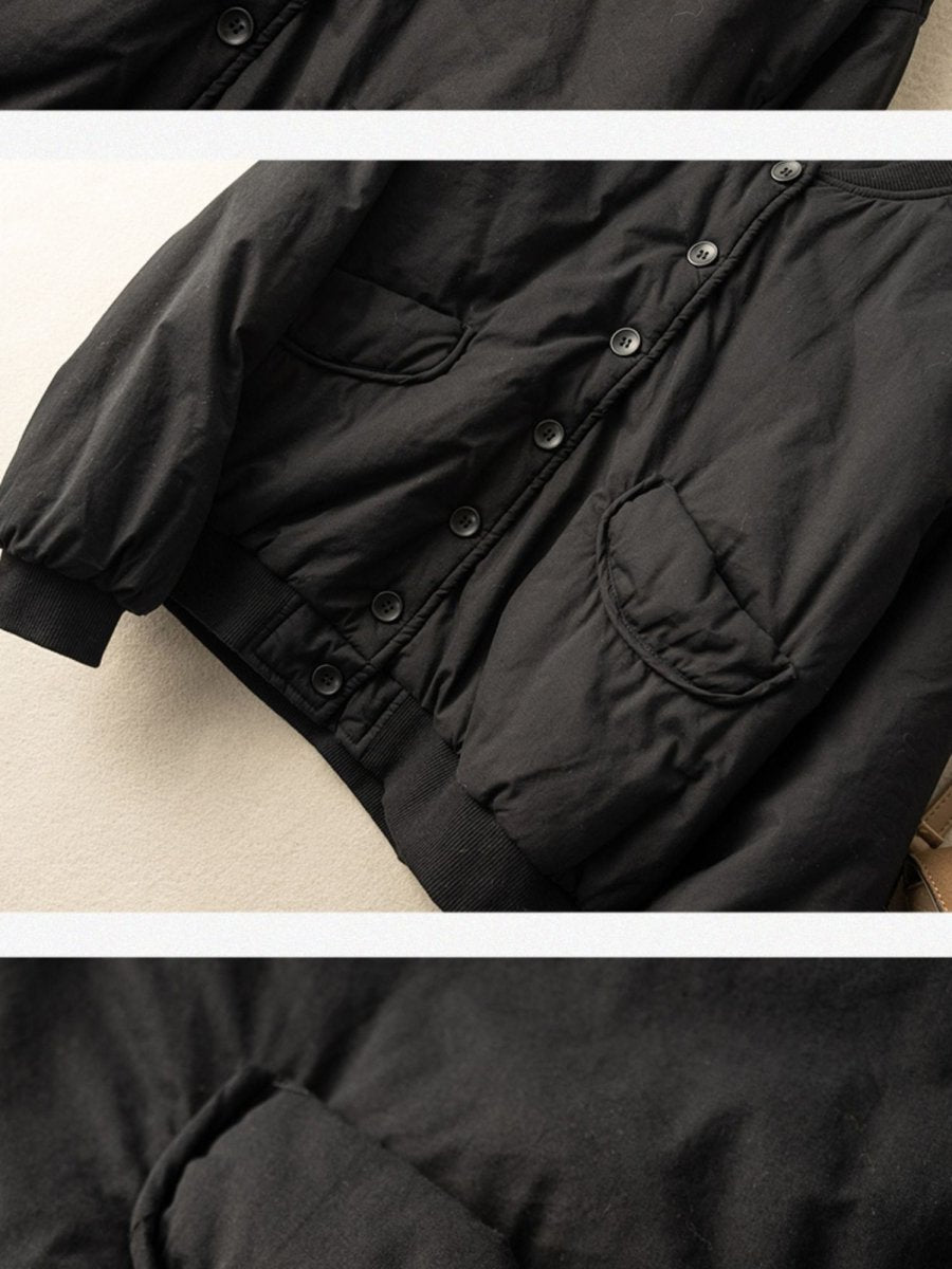 Long Sleeve Solid Round Neck 100% Natural Fabric Button Down Coat