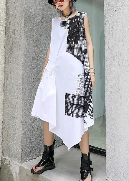 Natural o neck asymmetric Cotton white Dress summer