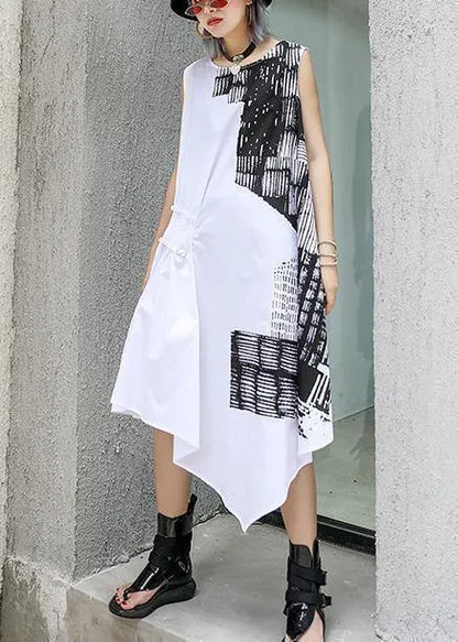 Natural o neck asymmetric Cotton white Dress summer