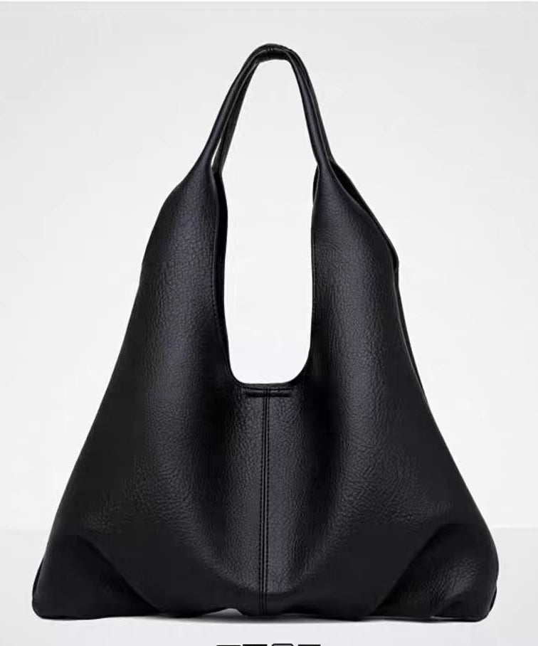 Organic Black Solid Durable Large Capacity Faux Leather Shoulder Bags