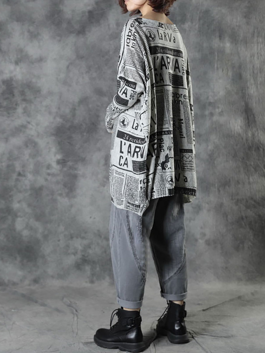 Plus Size - Women Autumn Loose Letter Printed Sweater