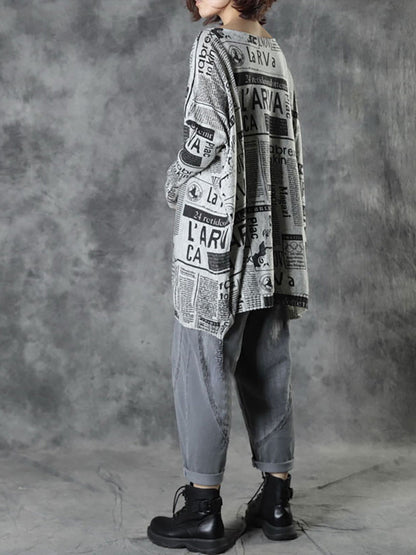 Plus Size - Women Autumn Loose Letter Printed Sweater