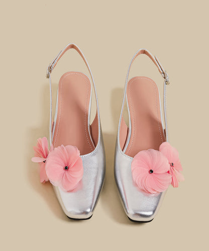 Chic Purple Floral Splicing Chunky Sandals Faux Leather