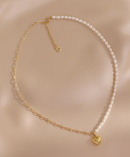 Chic Colorblock 14K Gold Asymmetrical Patchwork Pearl Love Pendant Necklace