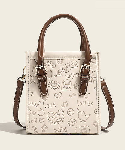 Stylish Beige Emboss Large Capacity Faux Leather Tote Handbag