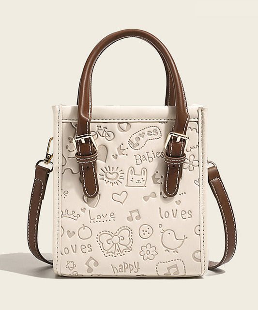 Stylish Beige Emboss Large Capacity Faux Leather Tote Handbag
