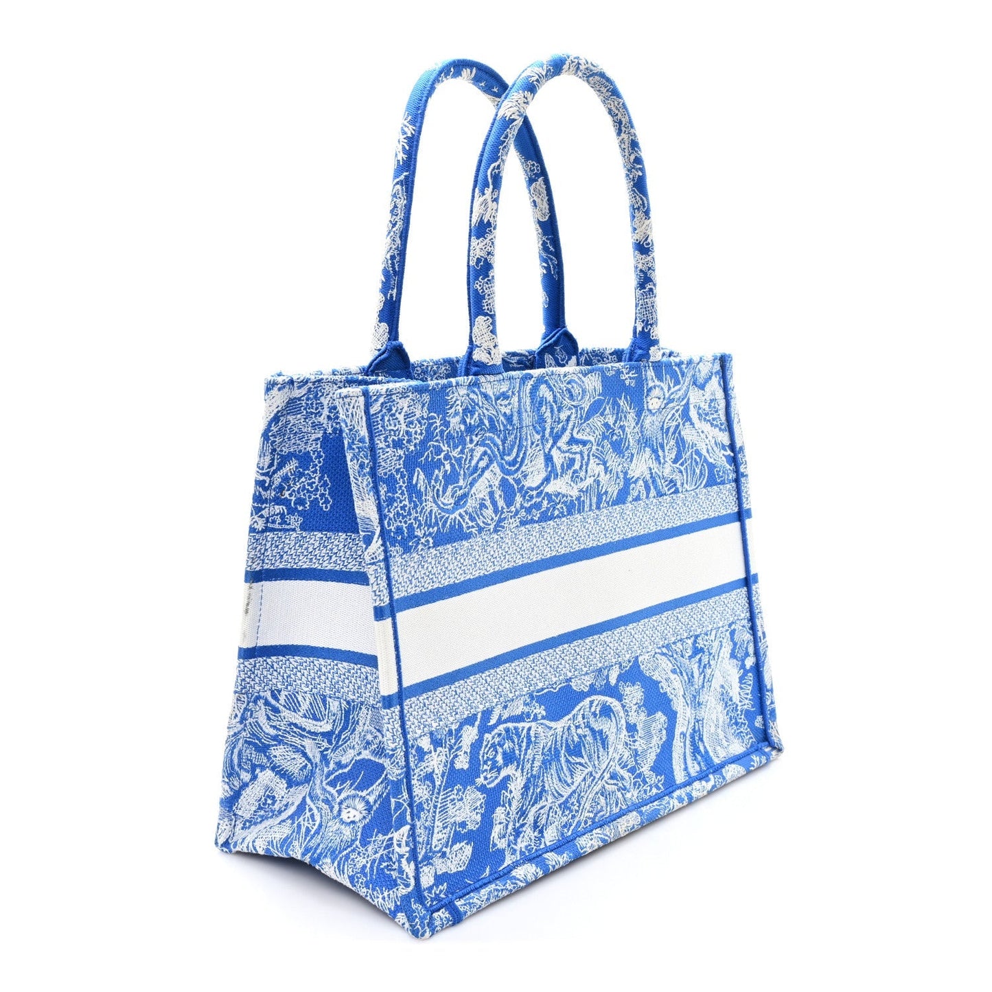 Canvas Embroidered Medium Dioriviera Toile De Jouy Book Tote Fluorescent Blue