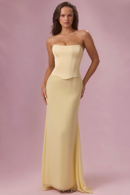 Premium Satin Corset Bridesmaid Dress in Butter Yellow