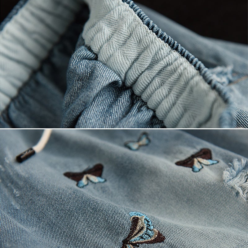 Retro Loose Embroidery A-Line Denim Skirt