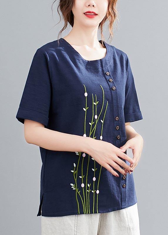 Casual White O-Neck Button Shirt Tops Summer Cotton Linen