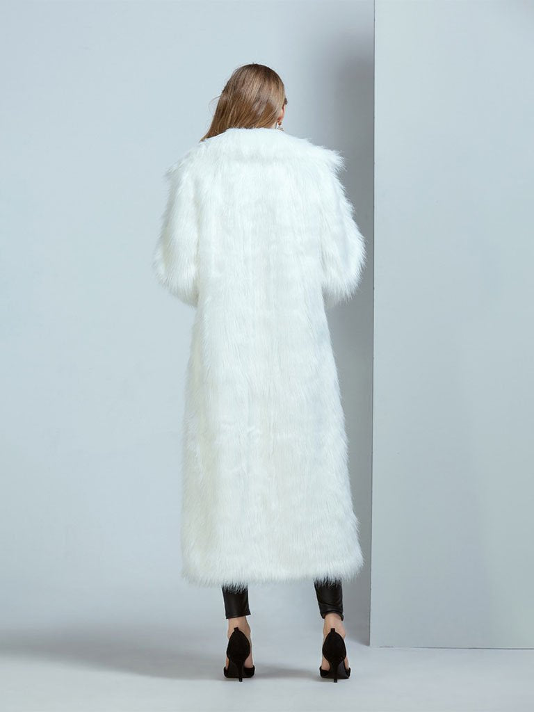 Faux Fur Coat Women V Neck Long Sleeve Maxi Winter Coat