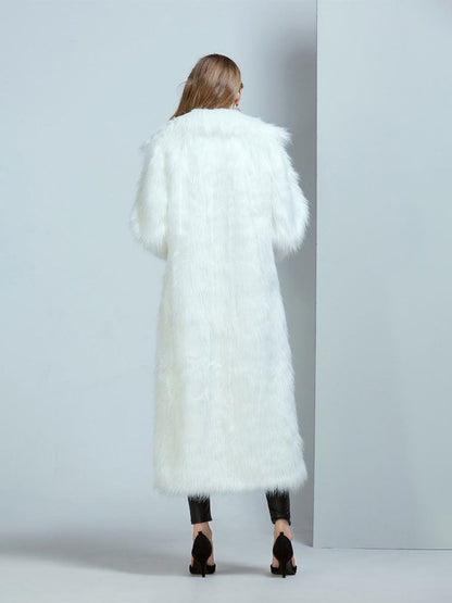 Faux Fur Coat Women V Neck Long Sleeve Maxi Winter Coat