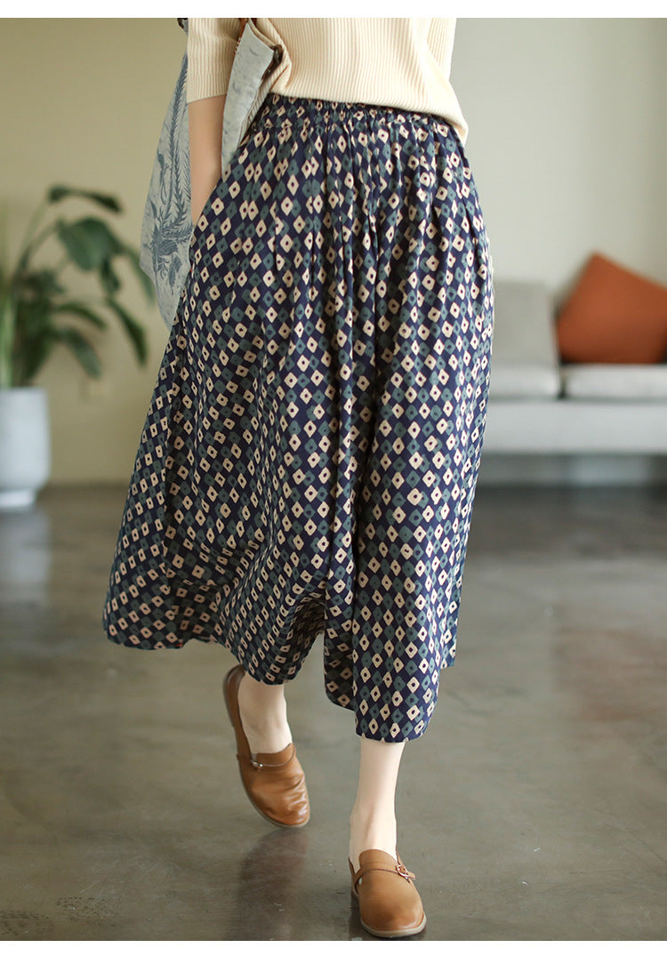 New Retro Elastic Waist Casual Floral Skirt