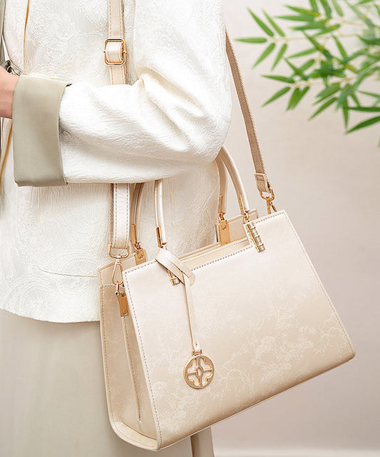 Elegant Beige Jacquard Versatile Tote Bag