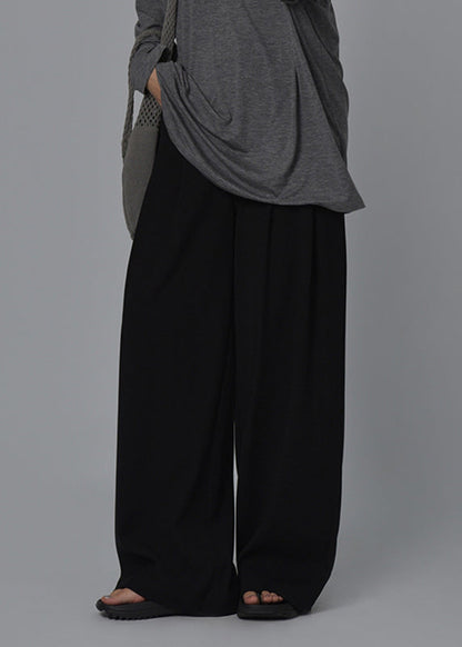 Casual Black High Waist Pockets Wide Leg Pants Summer