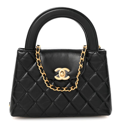 Shiny Aged Calfskin Quilted Nano Kelly Shopper Black