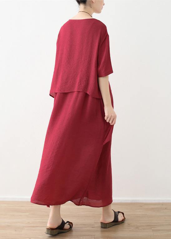 French red linen cotton dresses Omychic Tutorials asymmetric Robe summer Dresses