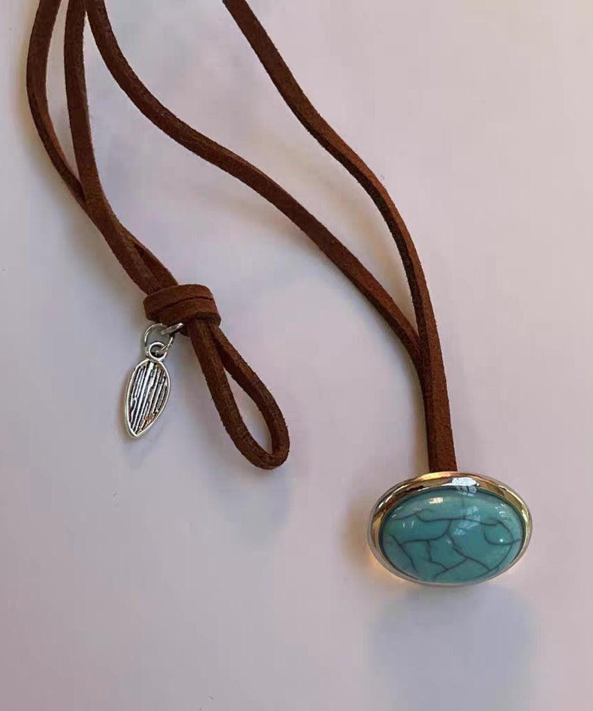 Bohemian Brown Leather Turquoise Pearl Necklace