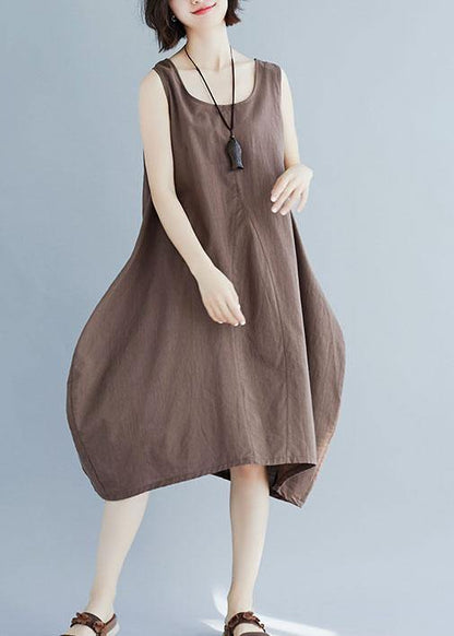 Bohemian o neck linen quilting dresses Fashion Ideas khaki sleeveless Dress summer