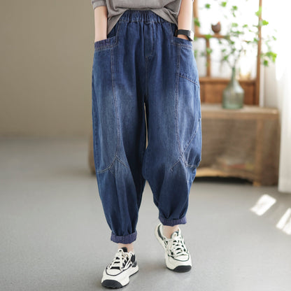 Summer Autumn Loose Casual Retro Patchwork Cotton Jeans