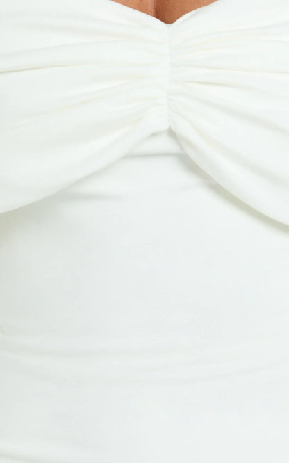 Rani Mini Dress Off Shoulder Long Sleeve Bodycon Dress In Off White