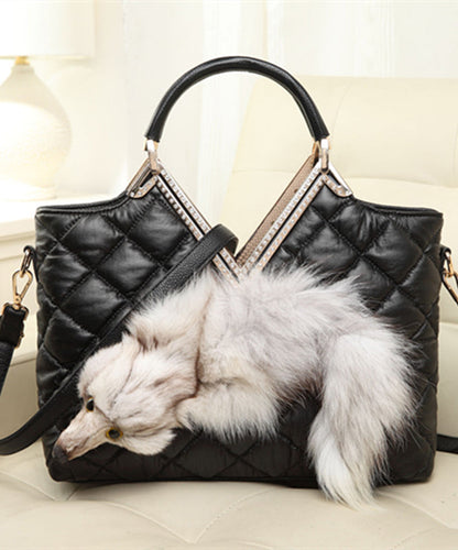 Fashion Black Zircon Fox Toe Calf Leather Tote Handbag