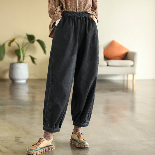 Women Loose High Waist Autumn Cotton Jeans
