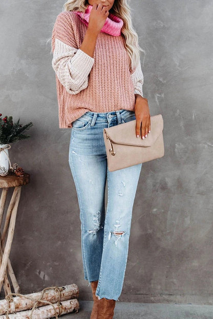 Turtleneck Color Block Casual Sweater