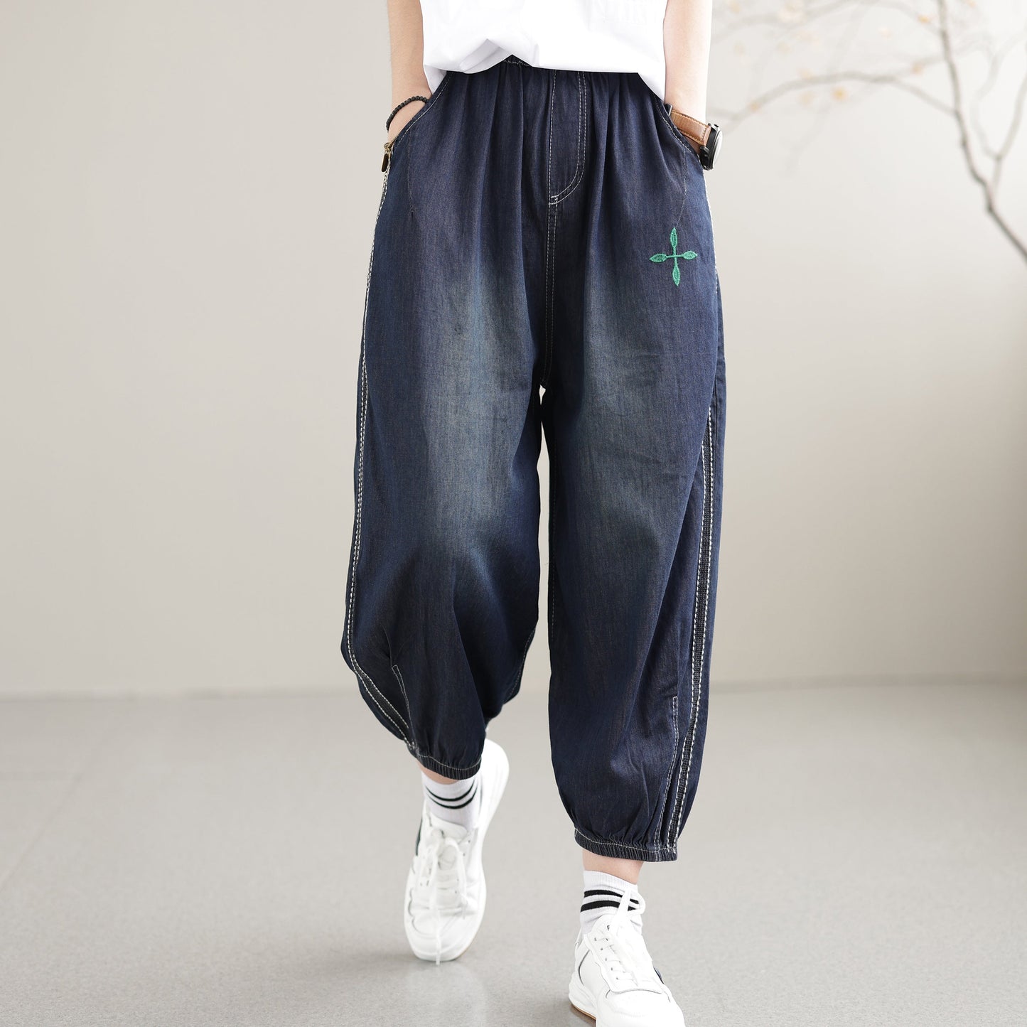 Summer Retro Embroidery Cotton Jeans