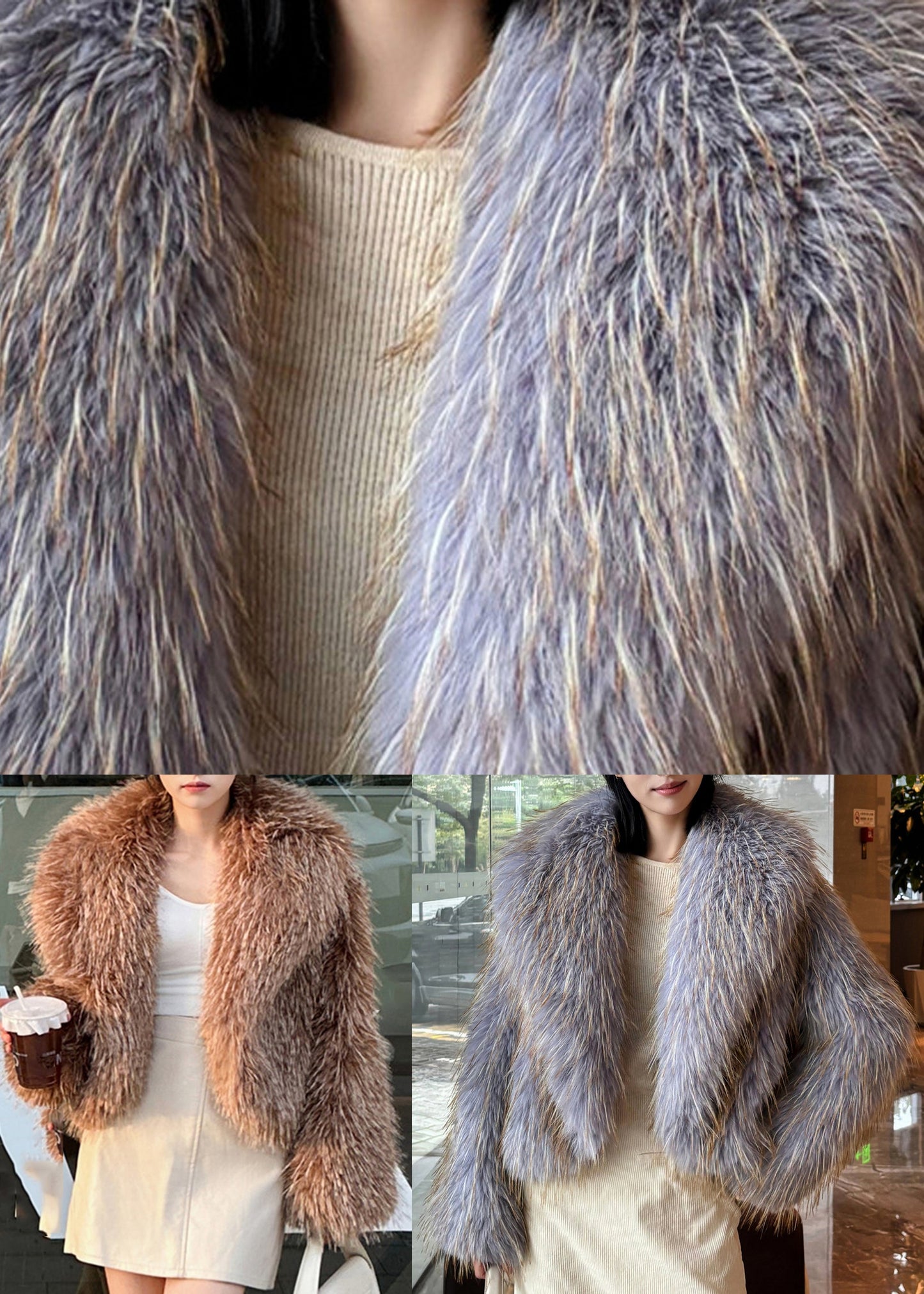 Elegant Purple Peter Pan Collar Leather And Fur Long Sleeve