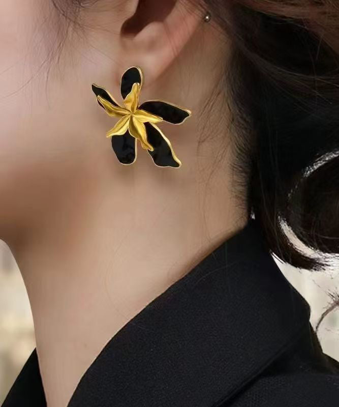 Stylish Colorblock Copper Overgild Enamel Floral Stud Earrings