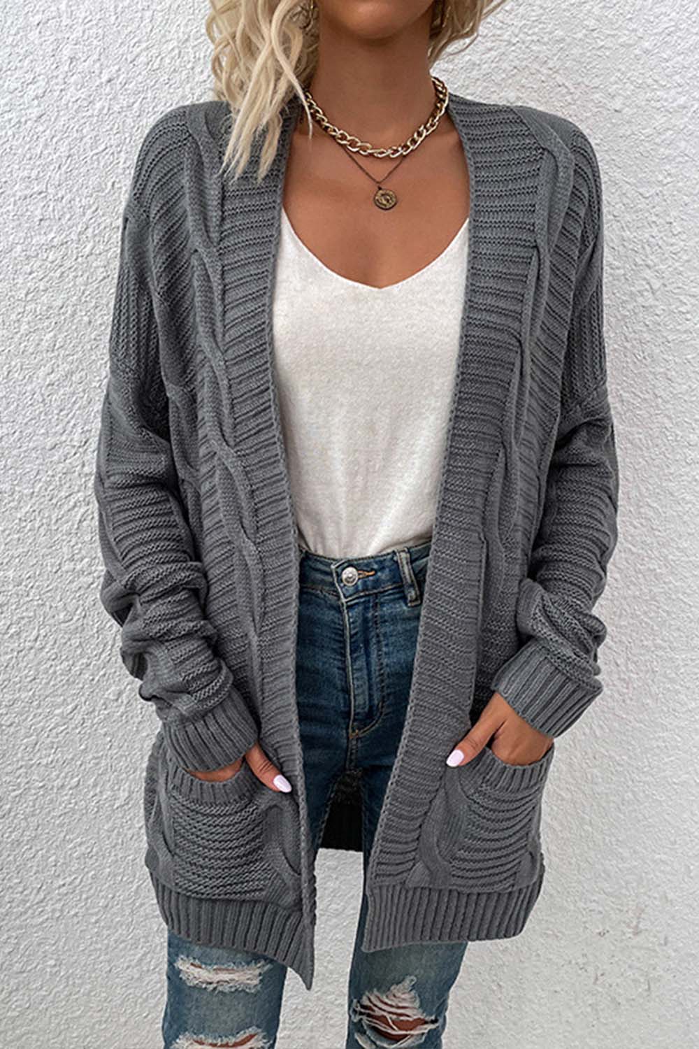 Mid-Length Twisted Rope Cardigan