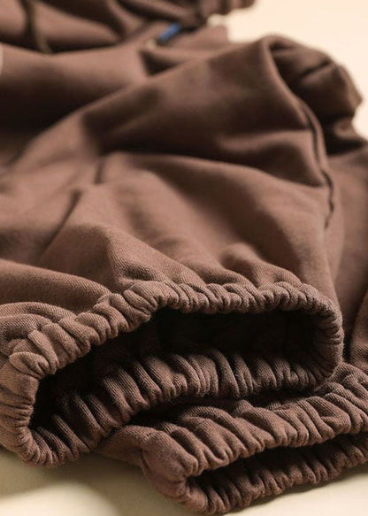 Coffee Oversized Warm Fleece Pants Embroideried Elastic Waist Winter