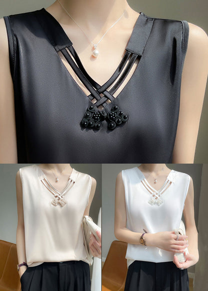 Stylish Champagne Color Nail Bead Solid Silk Tank Summer