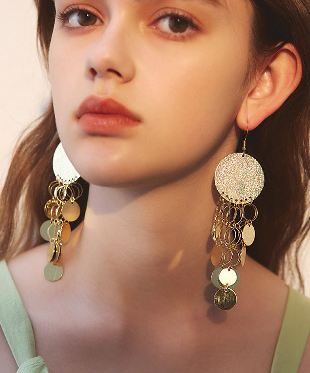 Elegant Gold Sequins Tassels Exaggeration Gold Plated Drop Earrings