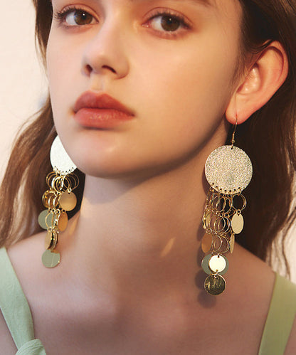 Elegant Gold Sequins Tassels Exaggeration Gold Plated Drop Earrings