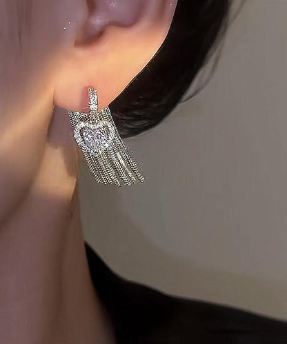 Boho Copper Alloy Zircon Love Tassel Drop Earrings