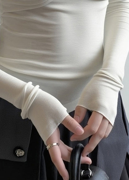 Sexy White Turtleneck Patchwork Cold Shoulder Hollow Out Tops Fall