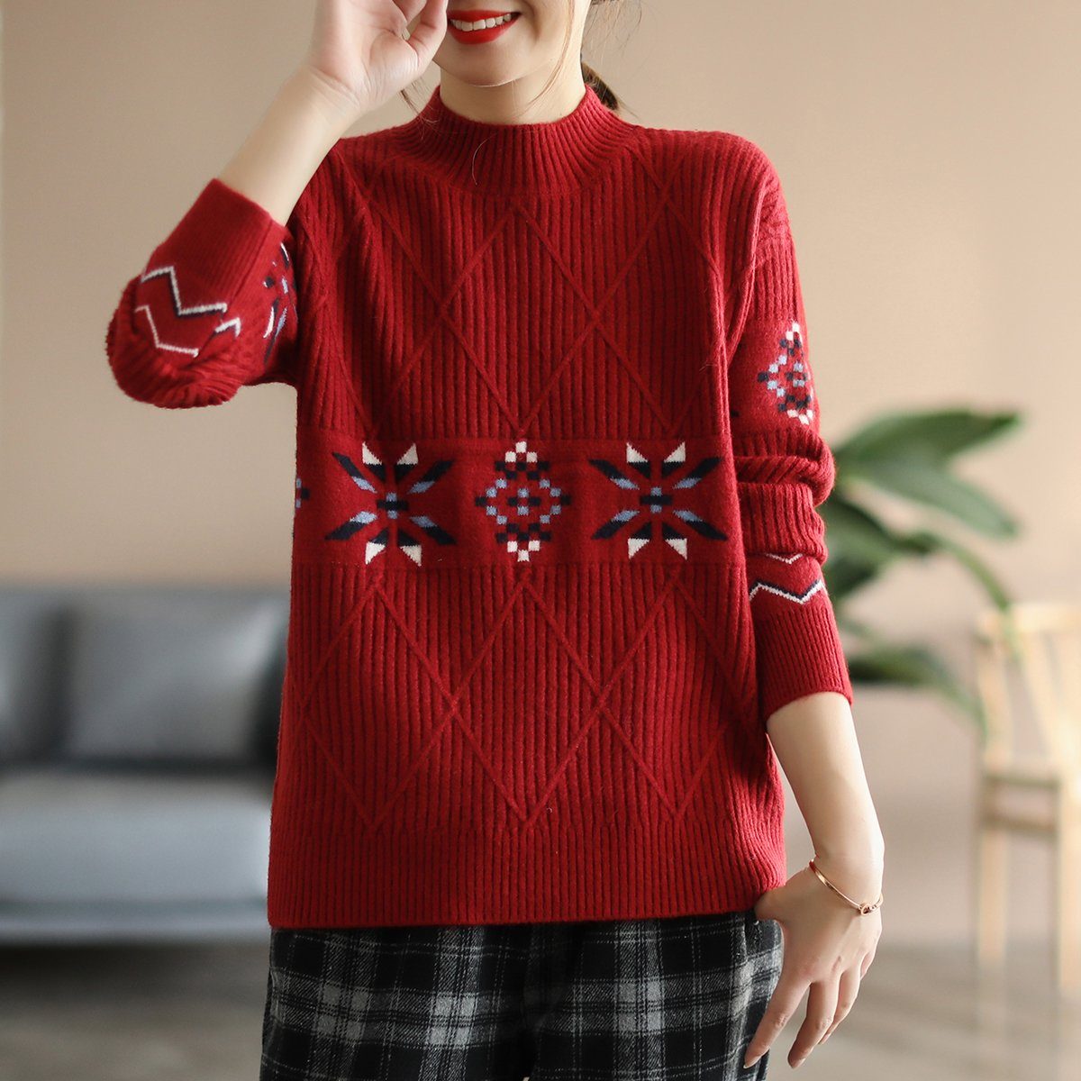 Winter Vintage Half Turtleneck Loose Casual Knitted Sweater