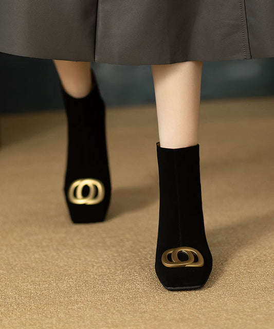 Black Chunky Suede Chic Sequined Splicing Boots