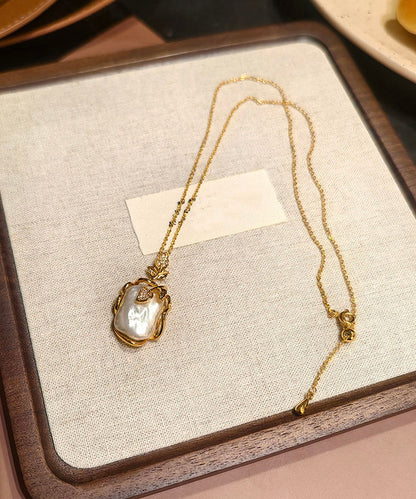 Fashion White Copper Overgild Pearl Branch Pendant Necklace