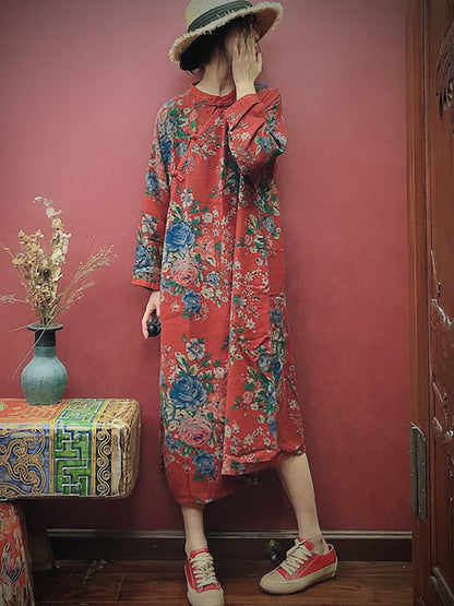 Women Cotton Vintage Print Casual Loose Dress