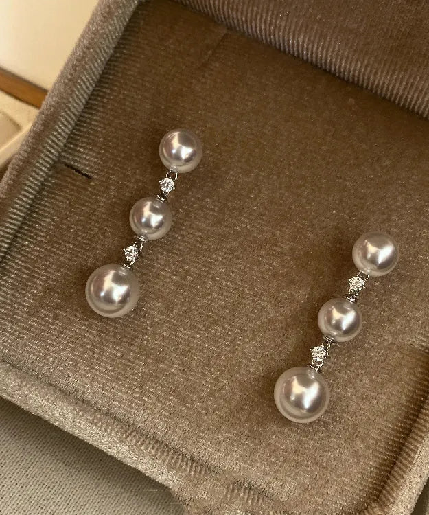 Light Luxury Zircon White Pearl Tassel Earrings