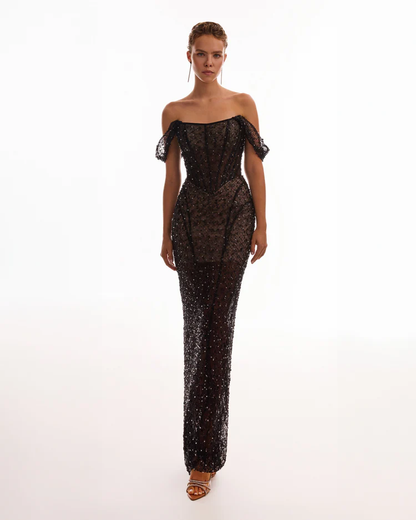 Sexy off-the-Shoulder Tube Top Embroidered Bead Dress