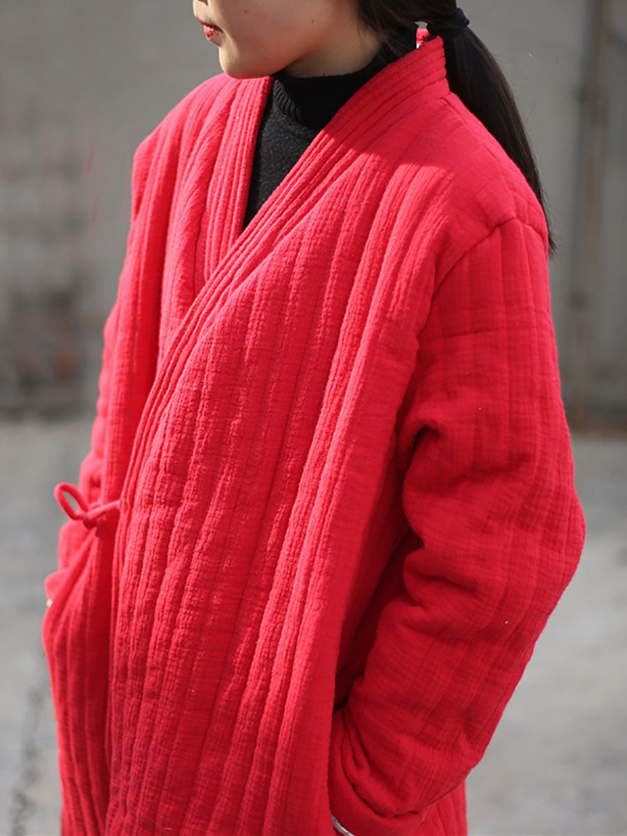 Women Winter Chinese Style Drawstring Pocket Coat