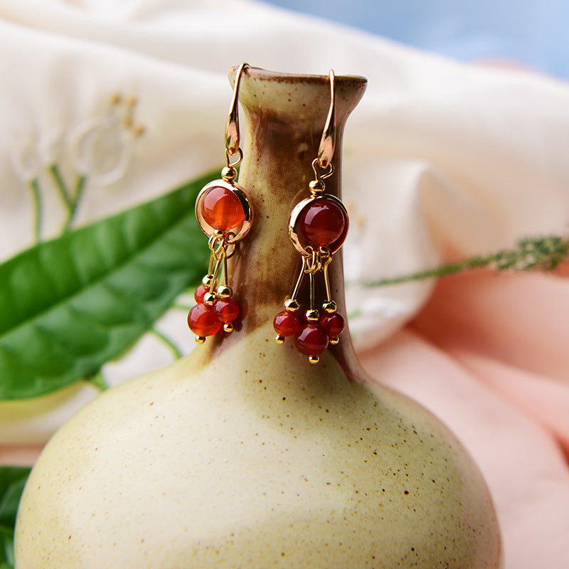 Small Fresh Personality Red Agate Earrings