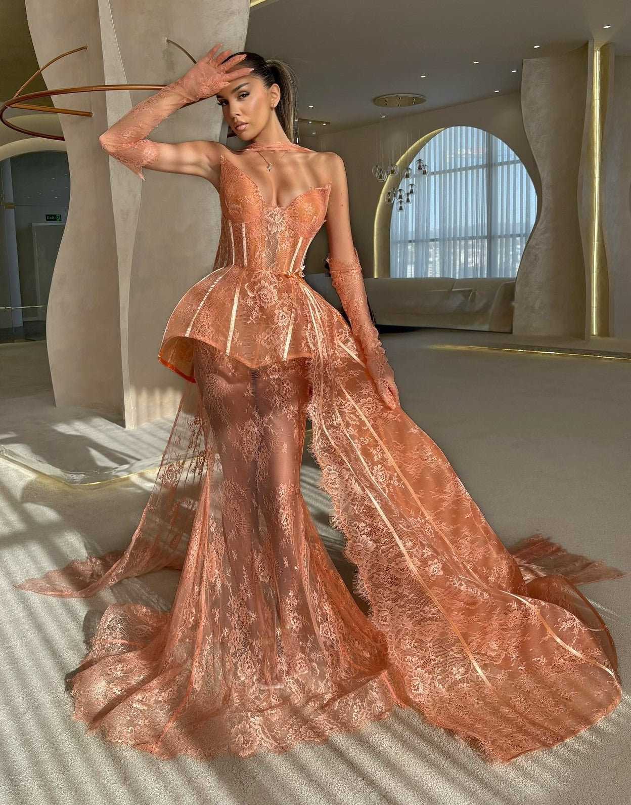 Sexy Lace Sleeveless Tube Top Stitching Deep V Dress