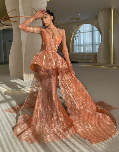 Sexy Lace Sleeveless Tube Top Stitching Deep V Dress