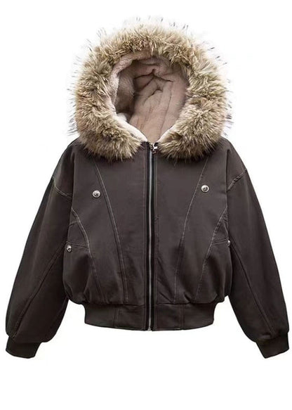 Women Grey Oversized Patchwork Warm Fleece Hoodies Outwear Winter